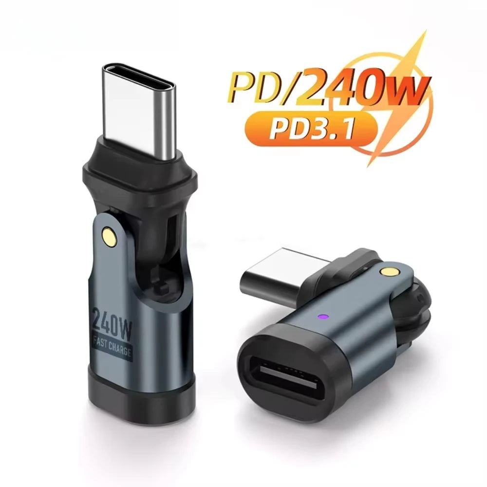 PD 240W 540° Rotation USB3.1 USBC to Type C OTG Magnetic Charge Adapter 5A Fast Charge Cable Converter for iPhone Samsung Xiaomi