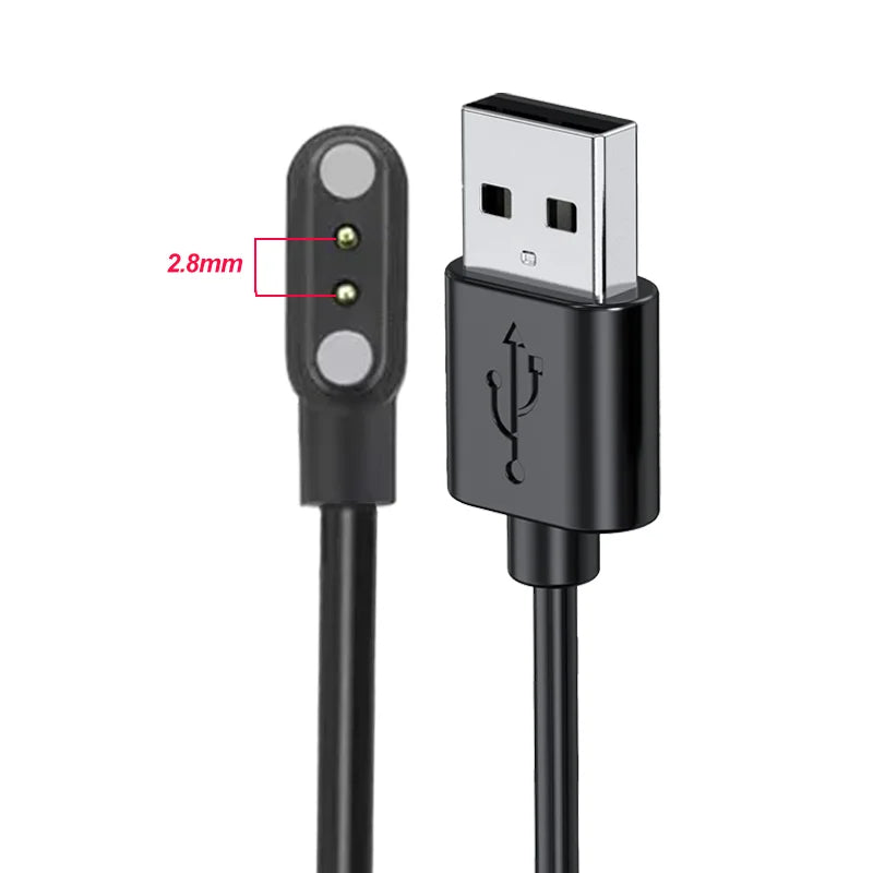 USB Charging Cable And Adapter for Smartwatches, Featuring a 2-Pin And 4-Pin Dock for Power Connection.