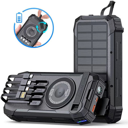 30000mAh Hand Crank Solar Power Bank Magnetic Wireless 22.5W Fast Charging for Airpods iWatch for iPhone 16 Powerbank with Light