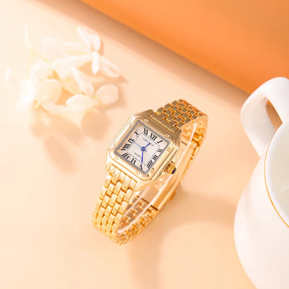 Luxury Women's Quartz Watch Fashion Leisure Diamond Simple Gold Silvery Steel Strip Wristwatch for Ladies Gift Clock