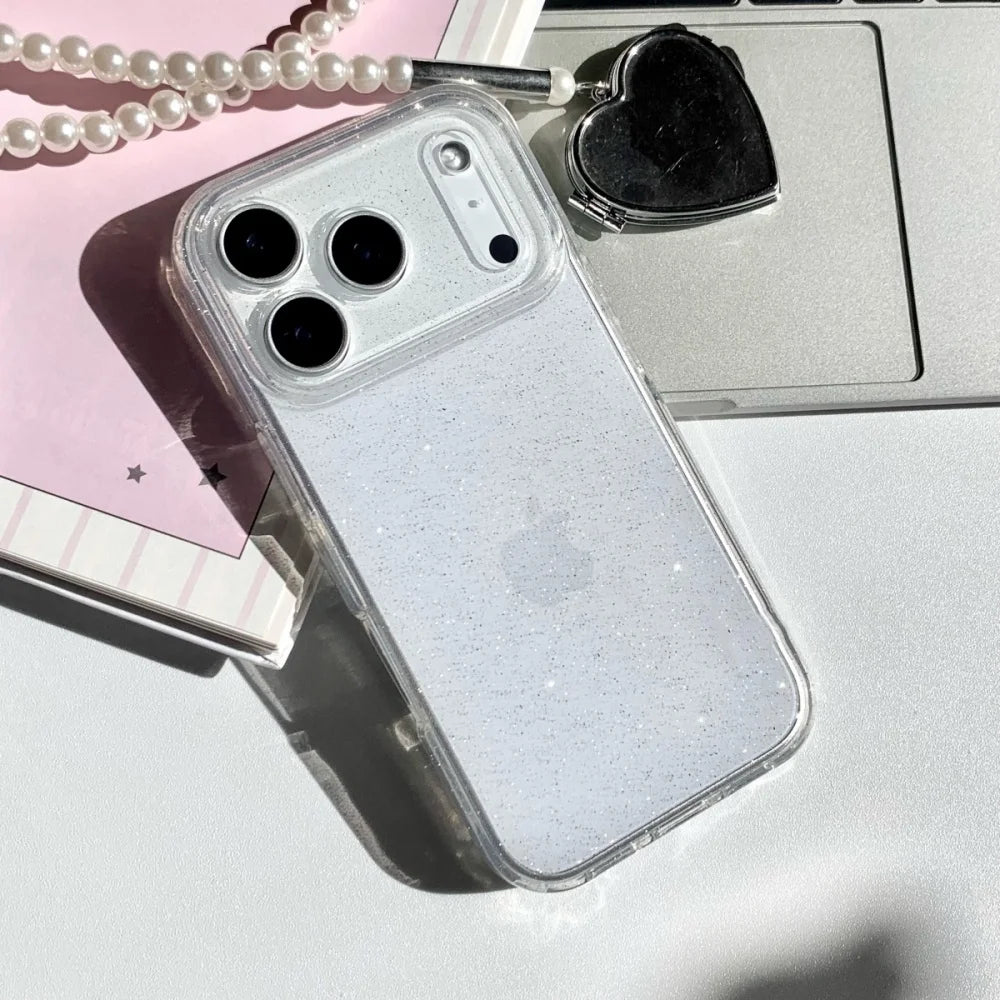 Ultra Thin Clear Glitter Soft Silicone Phone Case For iPhone 17 Air 16 15 14 13 Pro Max Plus Transparent Shiny Solid Color Cover