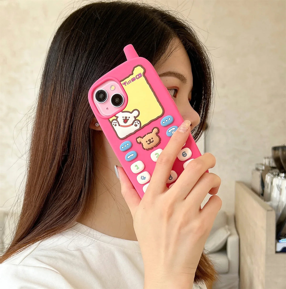 3D Cartoon Cute Bear Antenna Mobile Phone Case