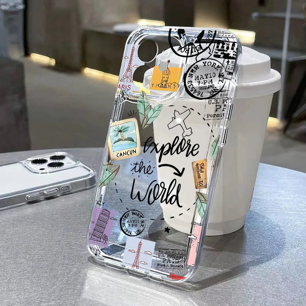 Travel Inspired Airplane Route Design Cover Transparent Phone Case