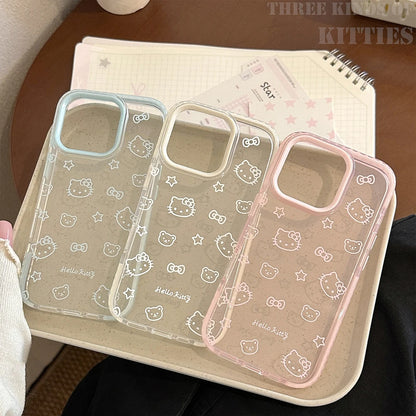 Bow Transparent Phone Case For iPhone 17 16 15 14 13 12 Pro Max Cute Cartoon Sanrio Hello Kitty Shockproof Protective Soft Cover