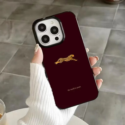 Fashion Leopard Print Burgundy Phone Case For iPhone 17 Pro Case iPhone 11 12 13 14 15 16 Pro Max 17 Air X XS 7 8 Plus 16E Cover