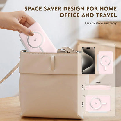 Cell Phone Wireless Charger - 3-in-1 Travel Charging Station for Multiple Devices, Portable Foldable Magnetic Charging Pad