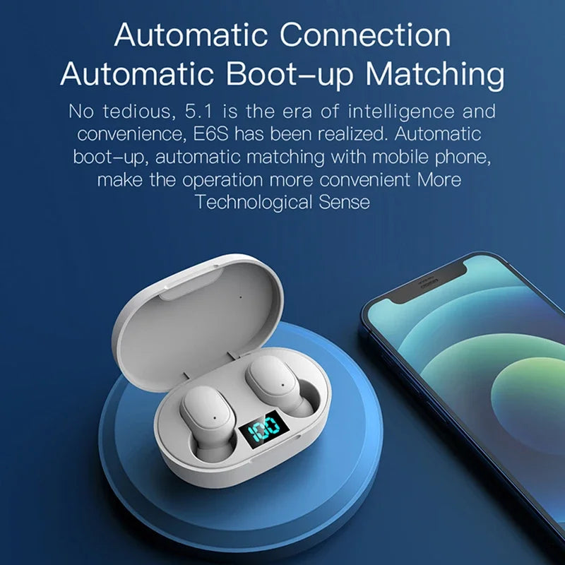 Wireless Bluetooth Earphones for Smartphones E6S TWS Digital Display Noise Cancelling Earbuds with Mic HiFi Stereo Sound Headset