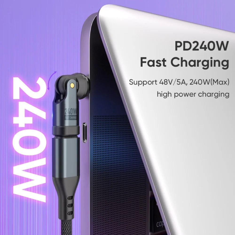 PD 240W 540° Rotation USB3.1 USBC to Type C OTG Magnetic Charge Adapter 5A Fast Charge Cable Converter for iPhone Samsung Xiaomi