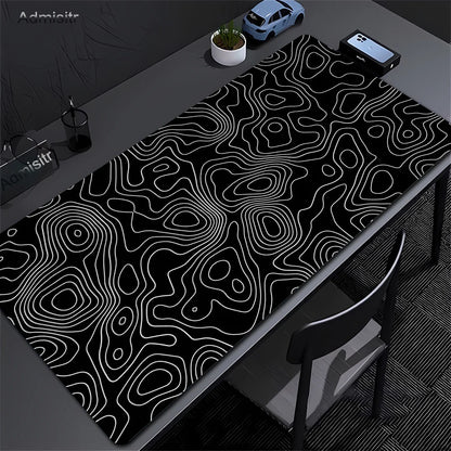 Black White Strata Abstract Design Gaming Mouse Pad Non-Slip Lock Stitched Edge Large Office Desk Mat for Computer and Keyboard