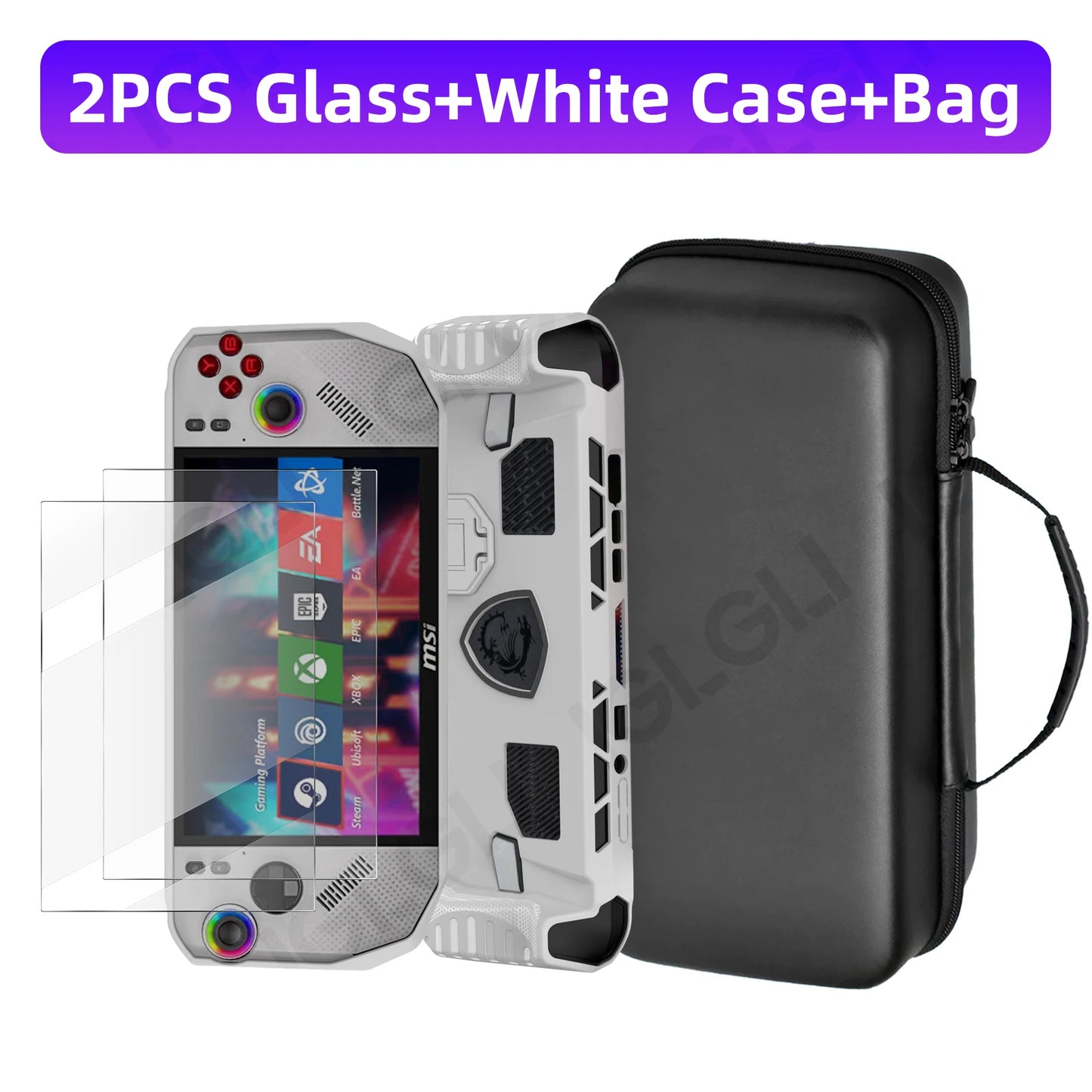 3 in 1 Accessory Kit for MSI Claw A8 BZ2EM Protective Case with Screen Protector Glass and Carrying Bag Travel Storage Cover