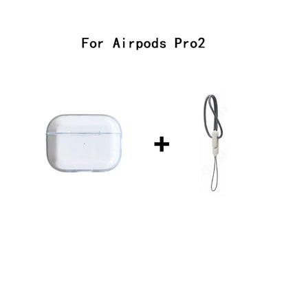 Clear TPU Earphone Case for Airpods 4 3 2 1 Pro Pro2 Shockproof with Lanyard Strap for Airpods Charging Case Transparent Cover
