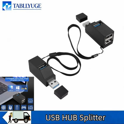 1-to-3 Ports USB Splitter Box Mini USB 3.0 HUB Extender Adapter High Speed USB 2.0 & 3.0 Expansion Card Reader Design for Lap