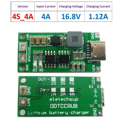 Type C BMS 2S 3S 4S 1A 2A 4A 18650 Lithium Battery Charger Board USB C Step-up Boost Module For Li-Po Polymer Power Bank
