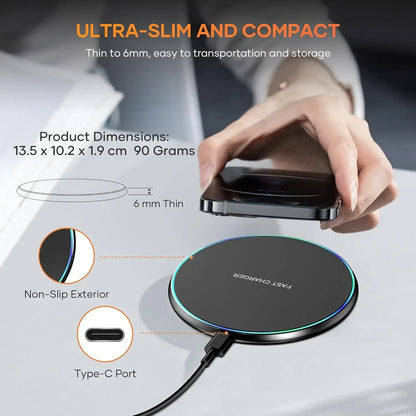 LED Fast Wireless Charging Stand Universal Charger Dock Pad for iPhone 17 16 15-8 Series Samsung S24/S23/S22/S21 Xiaomi Huawei