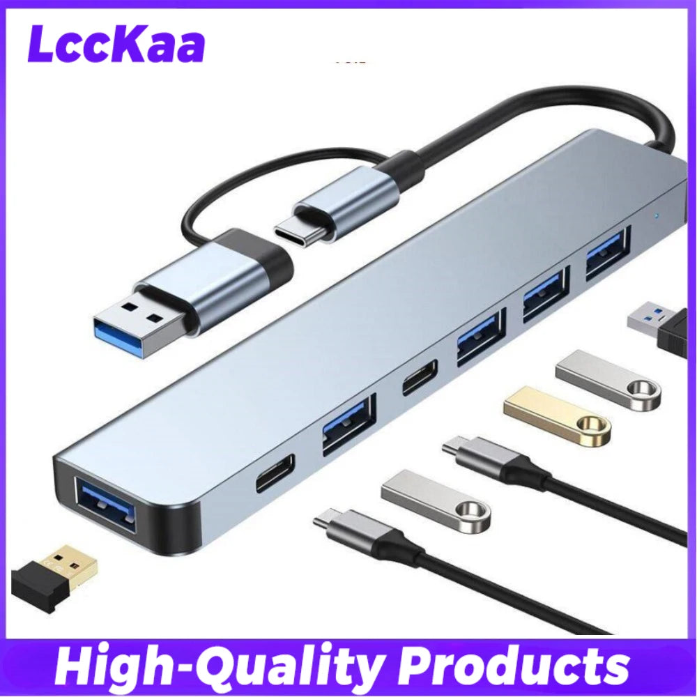 7/8 in1 USB C Hub Expander Multiport Adapter Type C Splitter Dock USB 3 Port for Xiaomi Phone Tablet Fast Data Transfer Charging