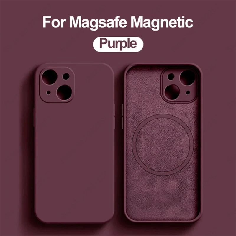 Original Liquid Silicone Magnetic Case For iPhone 11 13 12 14 15 Pro Max Plus For Magsafe Case Wireless Charge Cover Accessories