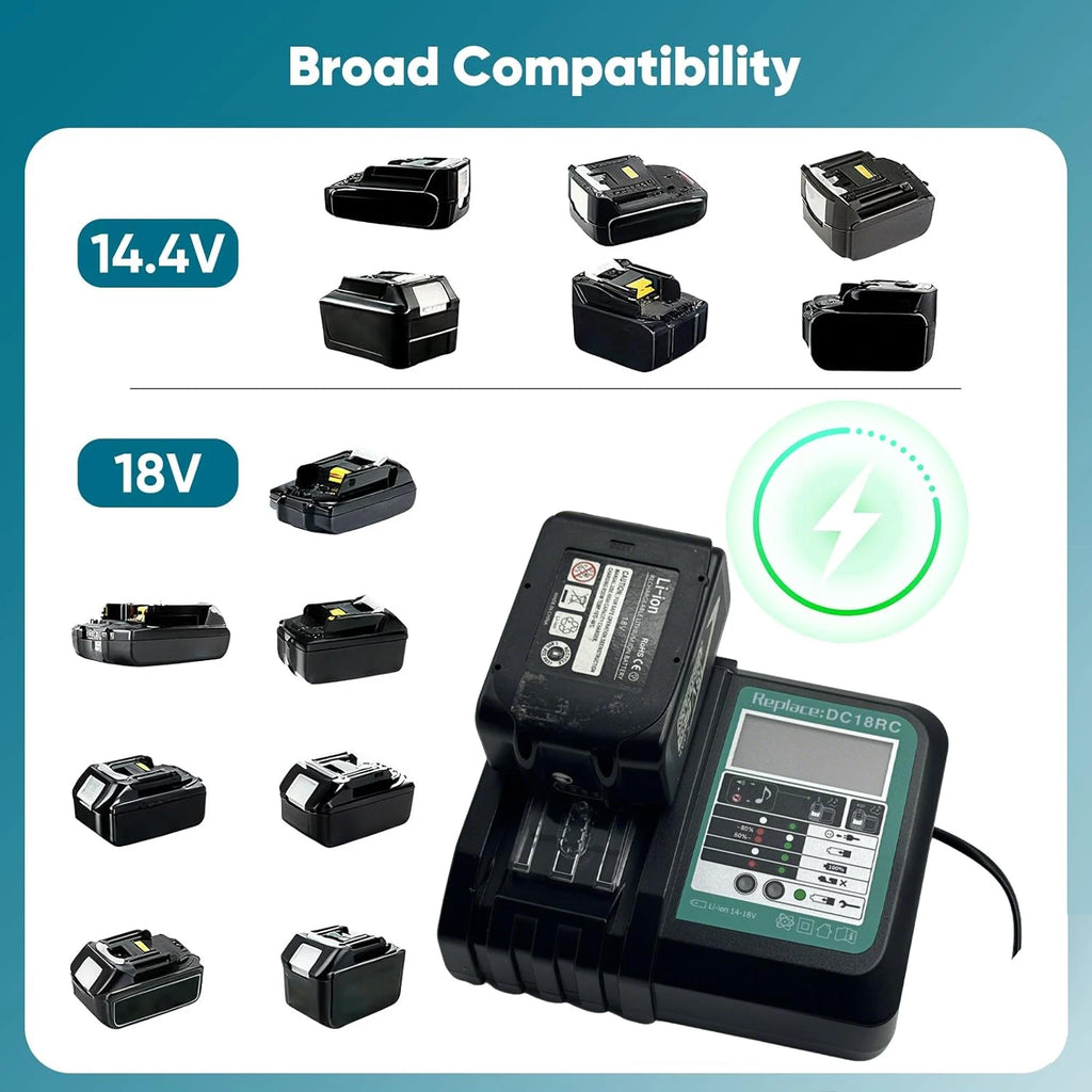 Replacement for Makita 14.4V - 18V Fast Battery Charger DC18RC for Makita Li-ion Battery BL1860 BL1850 3.0 A with LED Display