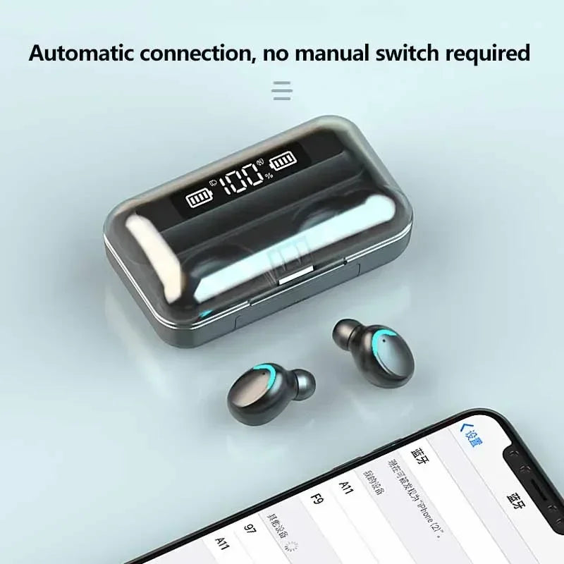 F9 TWS Bluetooth Wireless Game Earbuds with Digital Display Large Capacity Charger Portable Headphones for Gaming