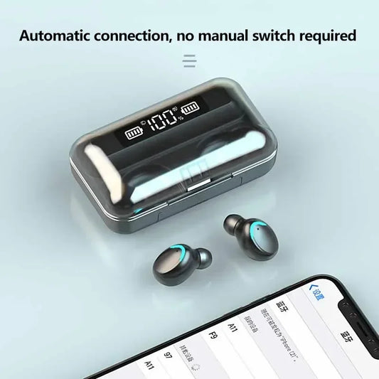F9 TWS Bluetooth Wireless Game Earbuds with Digital Display Large Capacity Charger Portable Headphones for Gaming