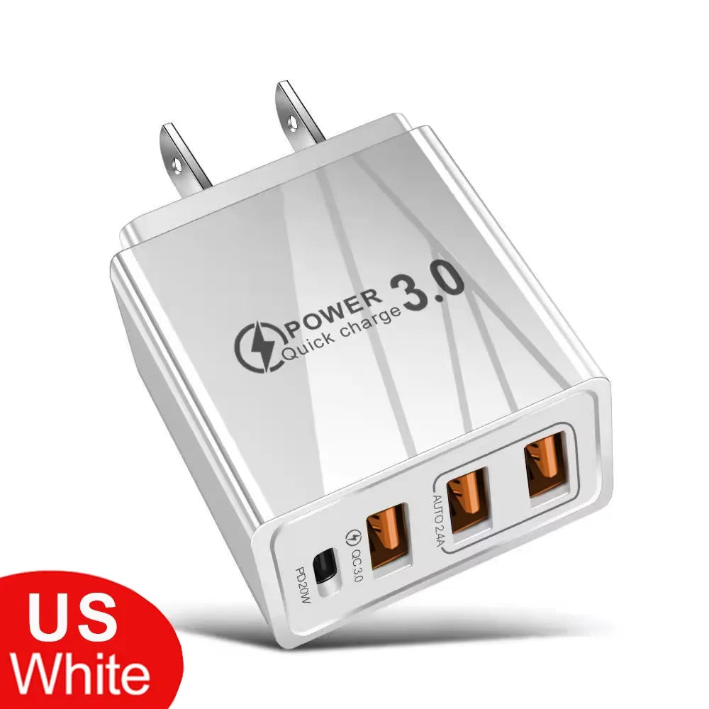 20W USB Charger QC 3.0 Type C PD Fast Charge For iPhone 12 13 Max Samsung S21 Huawei Xiaomi Mobile Phone EU/US Plug Wall Charger