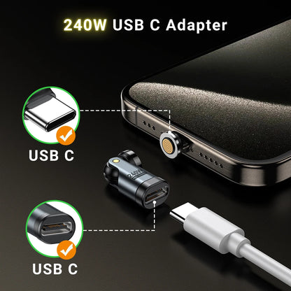 AUFU 9Pin Magnetic USB C OTG Adapter PD 240W Fast Charging Magnet Type C Female Connector for iPhone 17 16 Xiaomi Macbook Laptop