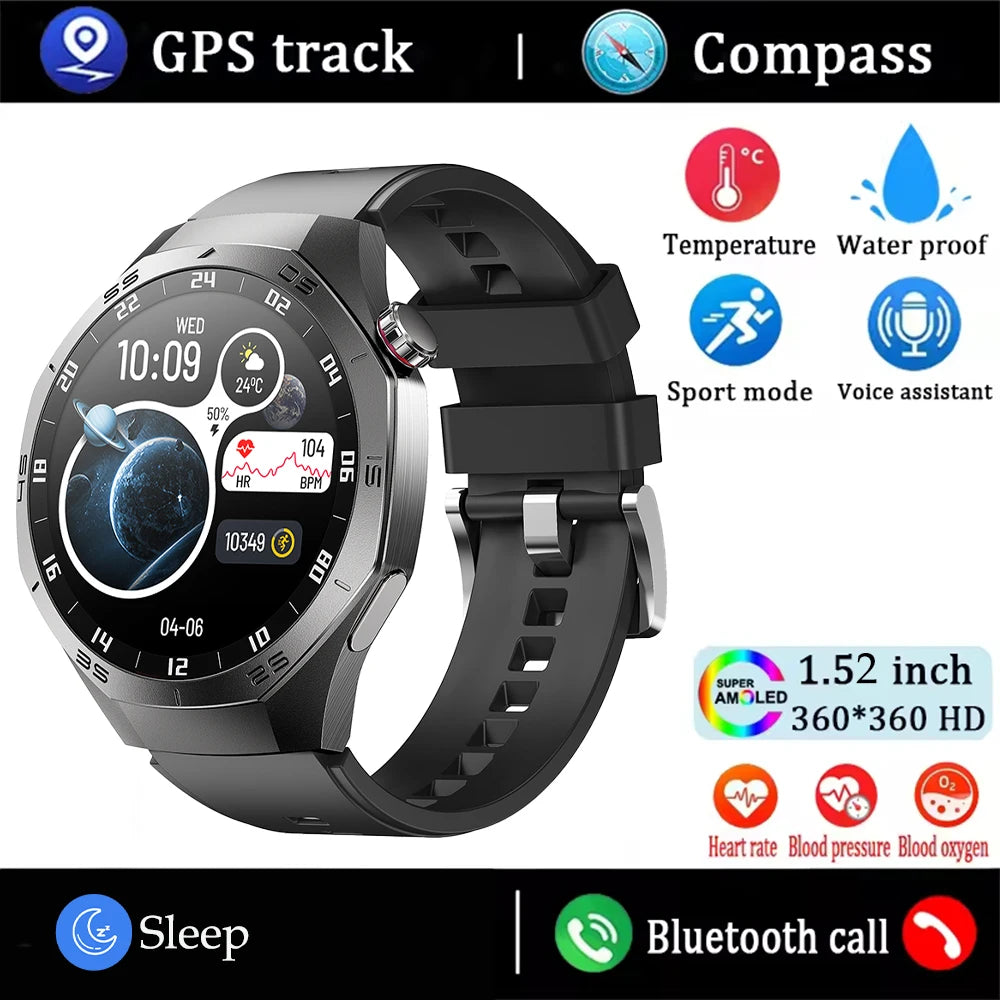 2025New For Android and ios Smart Watch Men AMOLED Screen GPS Motion trajectory Heart Rate Bluetooth Calls SmartWatch Waterproof