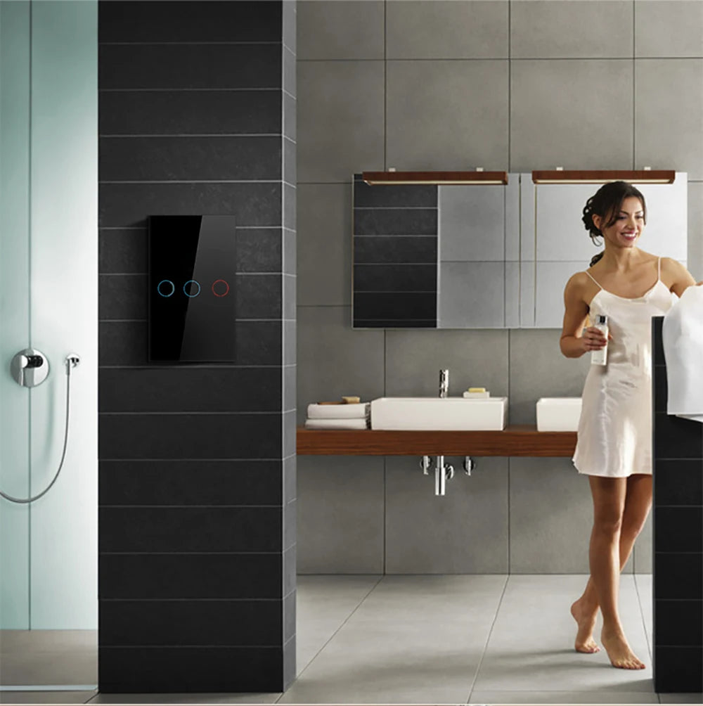 Touch Switch EU US LED Crystal Glass Panel Wall Lamp Light Switch 1/2/3 Gang AC100-240V LED Sensor Switches Interruttore