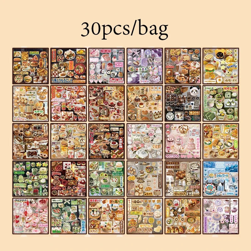 30Pcs/bag Photo Frame Envelope Phone Case Stickers Scrapbooking Journal Stickers Food Sticker Book DIY Handbook Scrapbook