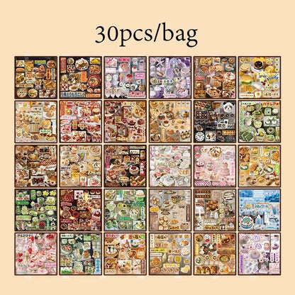 30Pcs/bag Photo Frame Envelope Phone Case Stickers Scrapbooking Journal Stickers Food Sticker Book DIY Handbook Scrapbook