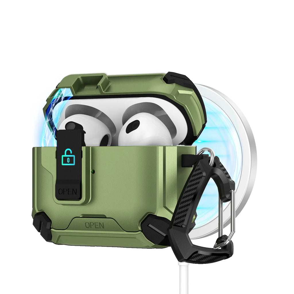 Safety Lock with Magnetic Closure Earphone Case for Airpods Pro 3 & Airpods 1/2/3/4/Pro Elastic Cover Use As Mobile Phone Holder