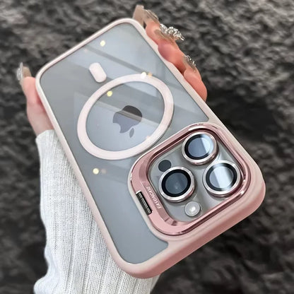 Luxury Magnetic Shockproof Phone Case For iPhone 15 14 13 12 16 17 Pro Max Plus Air 11 Funda Stand Glass Lens Protection Cover