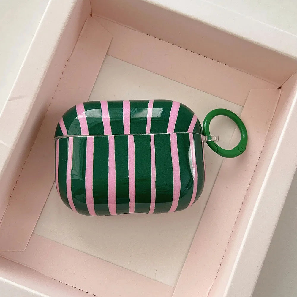 Summer Dopamine Simple Color Collision Stripes Splicing Soft Earphone Case For AirPods 4 2024 Cover For AirPods 1 2 3 Pro 2 2nd