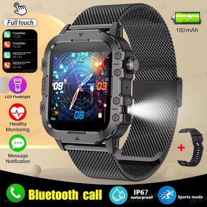 2025 New Military Smart Watch Men IP67 3ATM Waterproof Outdoor Sports Fitness Tracker Health Monitor 1.44Inch BT Call Smartwatch