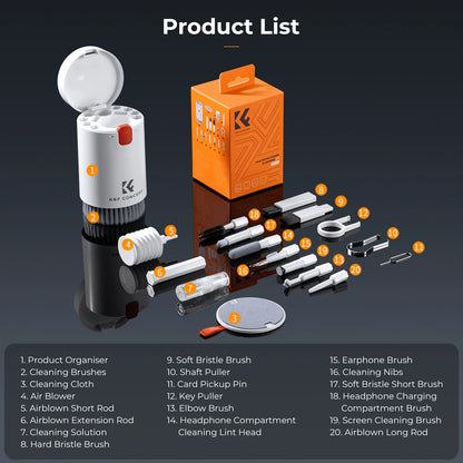 K&F CONCEPT New Laptop Mobile Screen 20-in-1 Cleaning Kits Computer Keyboard Brush Cleaning Spray for iPhone AirPods Camera iPad