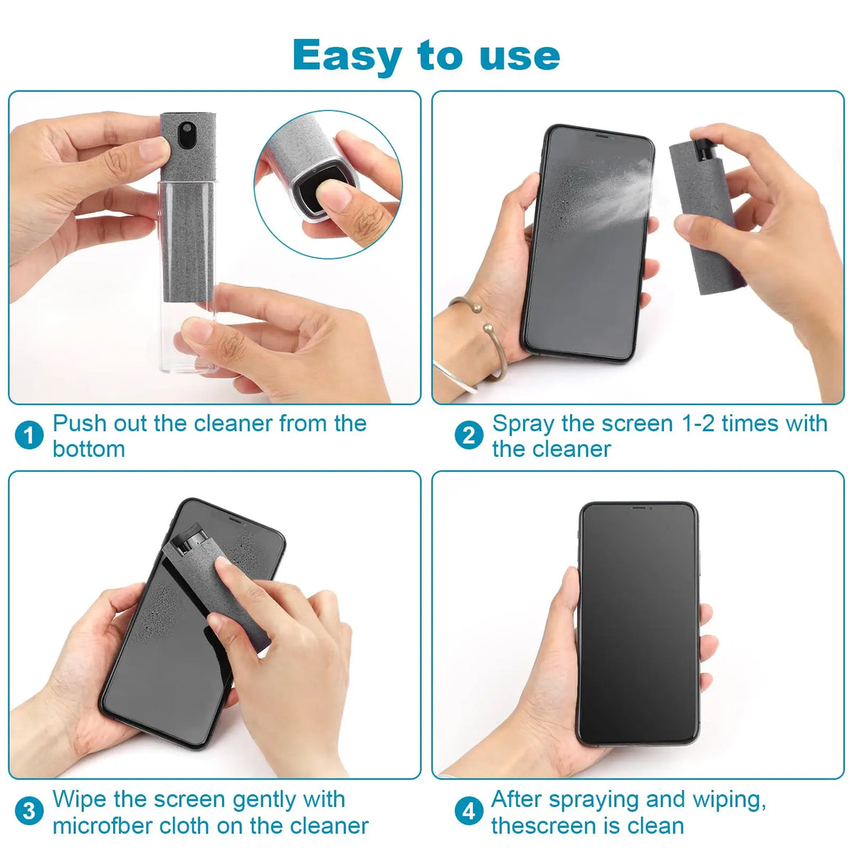 2 In 1 Phone Screen Cleaner Spray Portable Tablet Phone Touch Screen Cleaner Microfiber Cloth Set Glass Mini Cleaning Artifact
