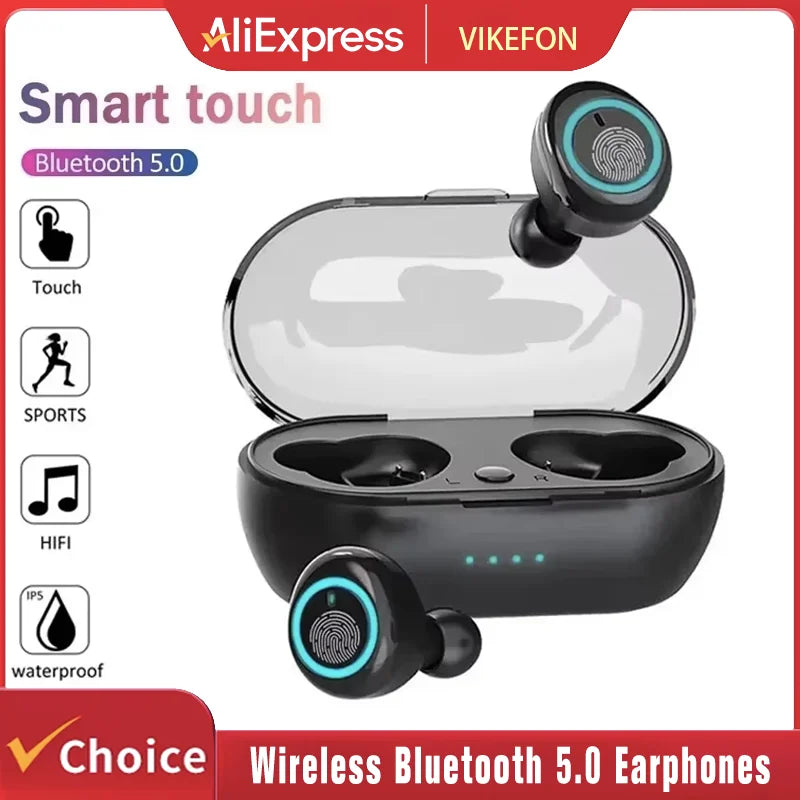 Wireless Bluetooth 5.0 Earphones 9D Stereo Headset with Mic Y50 TWS Touch Control Sport Earphones Waterproof Earbuds LED Display