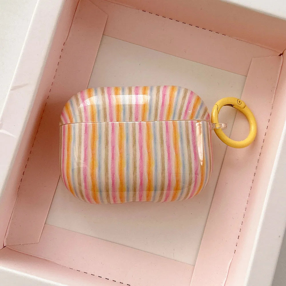 Summer Dopamine Simple Color Collision Stripes Splicing Soft Earphone Case For AirPods 4 2024 Cover For AirPods 1 2 3 Pro 2 2nd