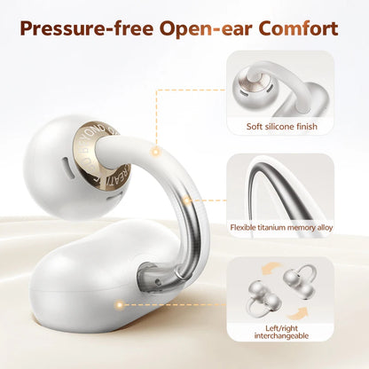 QCY Crossky C50 Clip On Earbuds Open Ear Wireless Bluetooth 6.0 Headphones 35H Playtime Earphones Comfortable for Fitness IPX5