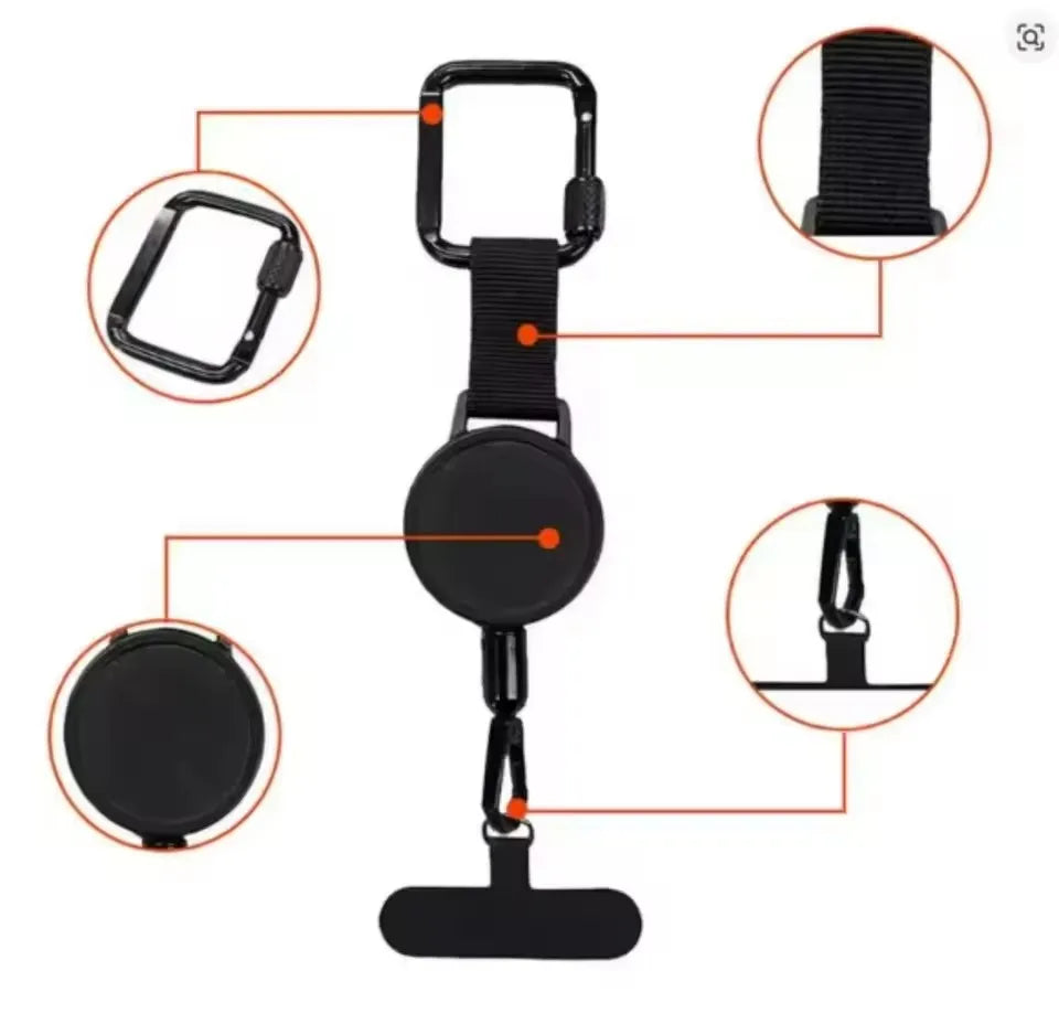Retractable Anti-Theft Phone Holder Smartphone Xyun Lanyard Stra with Carabiner Anti-Drop Harness for Hiking Cycling Climbing
