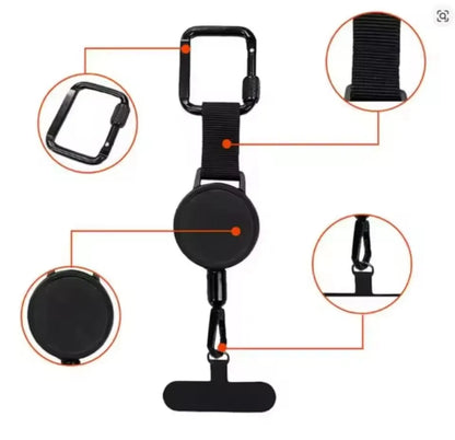 Retractable Anti-Theft Phone Holder Smartphone Xyun Lanyard Stra with Carabiner Anti-Drop Harness for Hiking Cycling Climbing