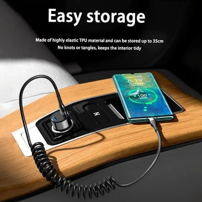 66W & LIGHTNING PD Fast Charging Type C to Type C Spring Telescopic Cable For iPhone 15 14 Samsung Xiaomi OnePlusCar USB Type C
