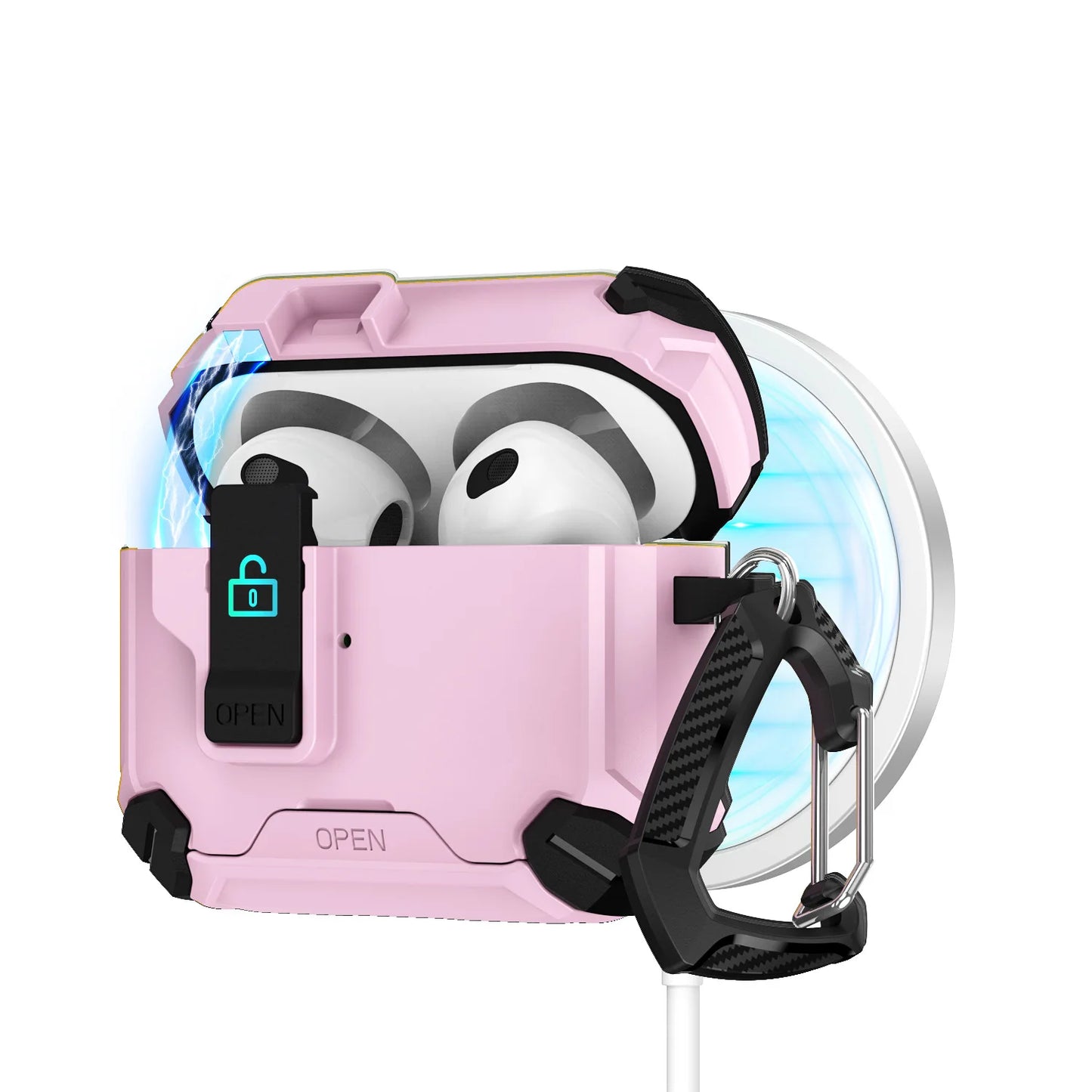 Safety Lock with Magnetic Closure Earphone Case for Airpods Pro 3 & Airpods 1/2/3/4/Pro Elastic Cover Use As Mobile Phone Holder