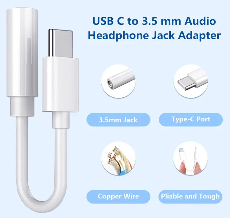 USB C to 3.5mm Headphone Jack Adapter Type C Audio Aux Cable Dongle