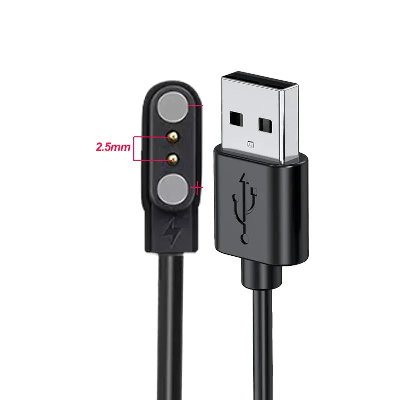 USB Charging Cable And Adapter for Smartwatches, Featuring a 2-Pin And 4-Pin Dock for Power Connection.