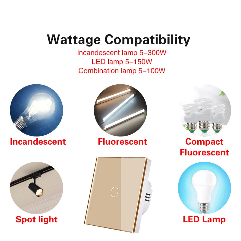 Szaoju EU Touch Switch AC100-240V Led backlight Panel Tempered Crystal Glass wall Light sensory Switches 1/2/3 Gang Interruttore