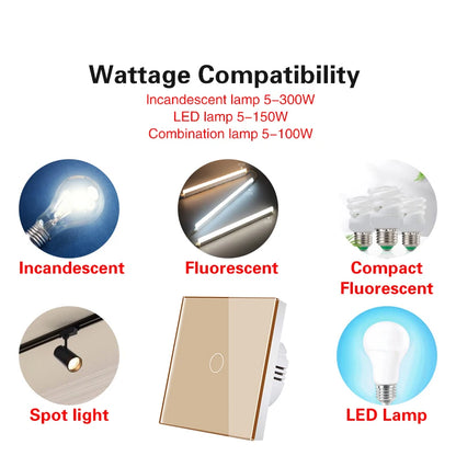Szaoju EU Touch Switch AC100-240V Led backlight Panel Tempered Crystal Glass wall Light sensory Switches 1/2/3 Gang Interruttore