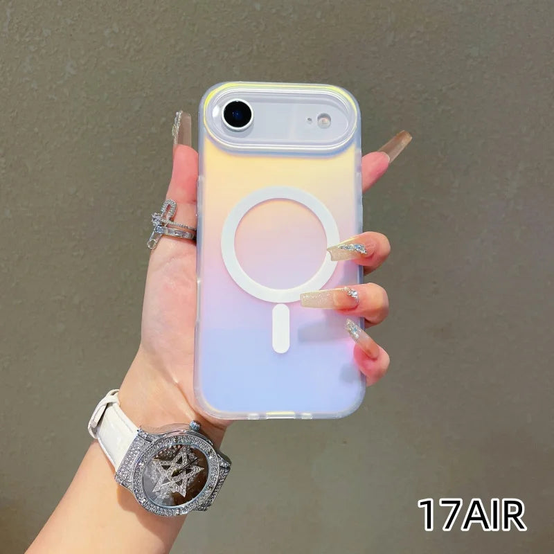 NEW For Iphone 17 Pro Max Laser Color-Changing Matte Phone Case 17Pro Magnetic Cover 17Air Gradient Colors cases Sun Set Sky