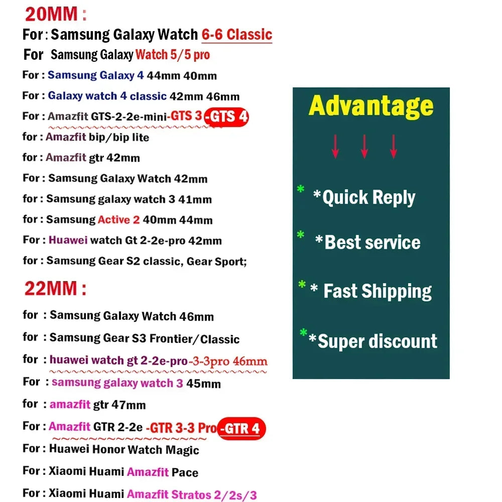 20mm 22mm Strap For Samsung galaxy watch 6/5/pro/3/4/6 Classic 43mm 47mm/Active 2 Silicone Sport bracelet huawei Gt 3-2-2e Band