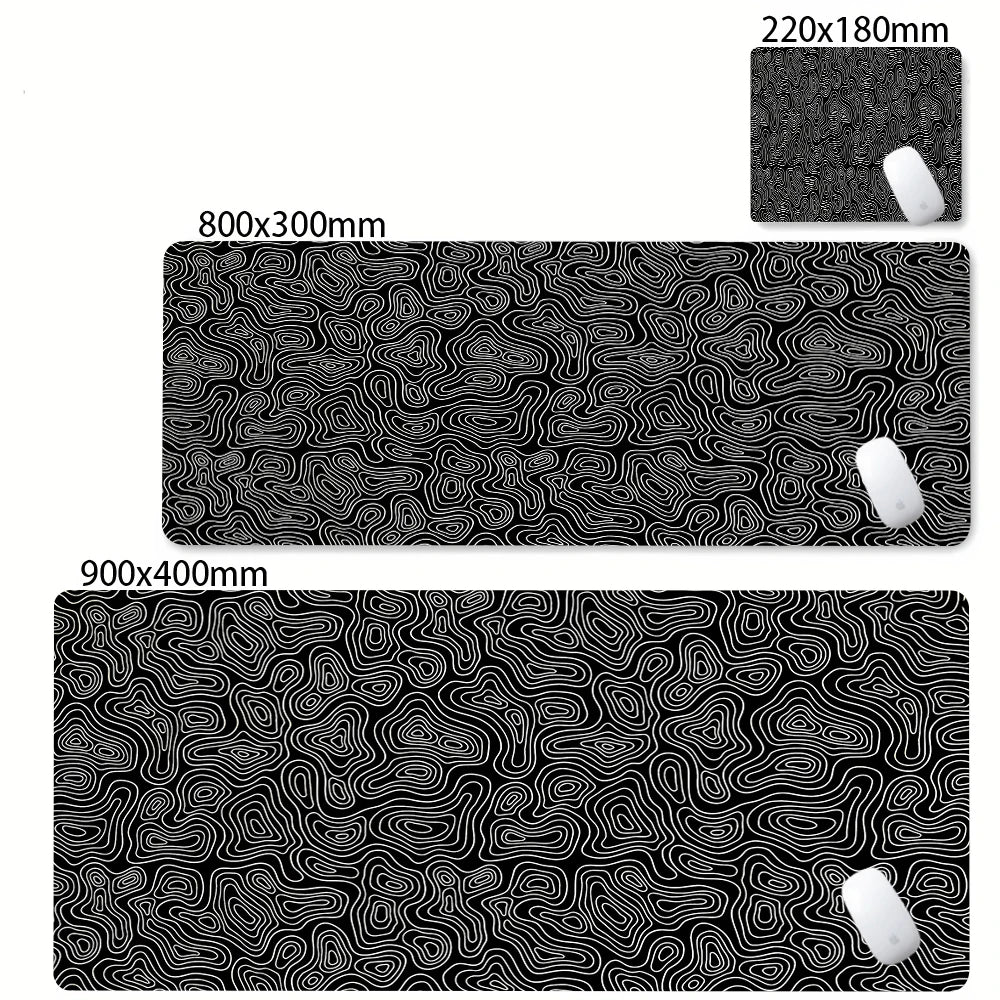 Black White Strata Abstract Design Gaming Mouse Pad Non-Slip Lock Stitched Edge Large Office Desk Mat for Computer and Keyboard