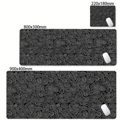 Black White Strata Abstract Design Gaming Mouse Pad Non-Slip Lock Stitched Edge Large Office Desk Mat for Computer and Keyboard